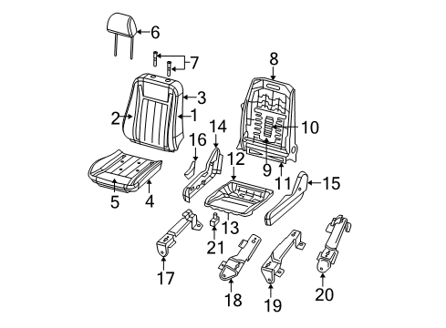 2006 Dodge Durango Front Seat Components Seat Cushion Foam Diagram for 5179570AA