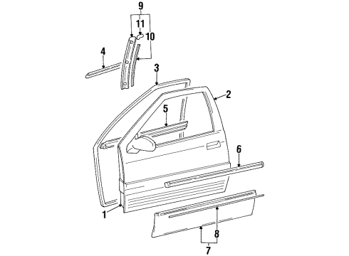 1991 Hyundai Scoupe Door & Components, Exterior Trim WEATHERSTRIP-Door DOORIP, LH Diagram for 82151-23000