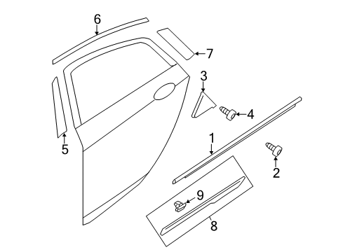 2012 Hyundai Sonata Exterior Trim - Rear Door Moulding Assembly-Waist Line Rear Door, RH Diagram for 87722-4R000