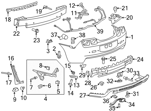  Rivet, Rear Bumper Fascia Guide Diagram for 19352194