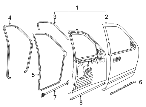 2007 Mercury Mountaineer Front Door Body Weatherstrip Diagram for 8L2Z-7820708-A