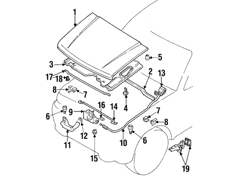 1994 Mitsubishi Montero Hood & Components RETAINER-Antenna Diagram for MB115492