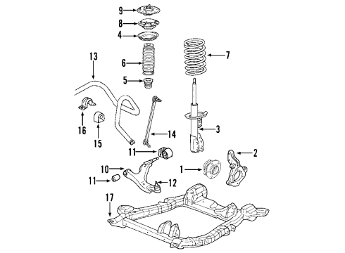 2010 Honda CR-V Front Suspension Components, Lower Control Arm, Stabilizer Bar Bearing Assembly, Front Hub Diagram for 44300-STK-951