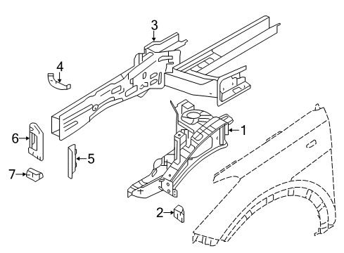 2019 Hyundai Santa Fe Inner Components - Fender Panel Assembly-Fender Apron, LH Diagram for 64501-B8500