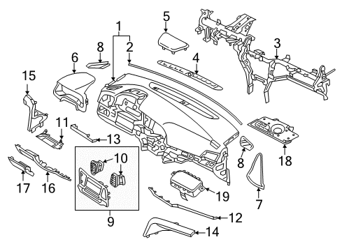 2020 Hyundai Elantra Instrument Panel Components Pad-Windshield Diagram for 84722-F2000