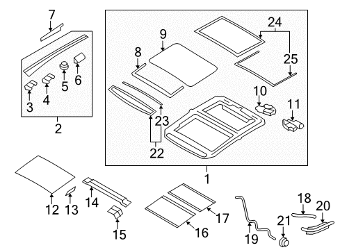 2013 Nissan Murano Sunroof Inner Assembly - Blind, RH Diagram for 91380-1AA1A