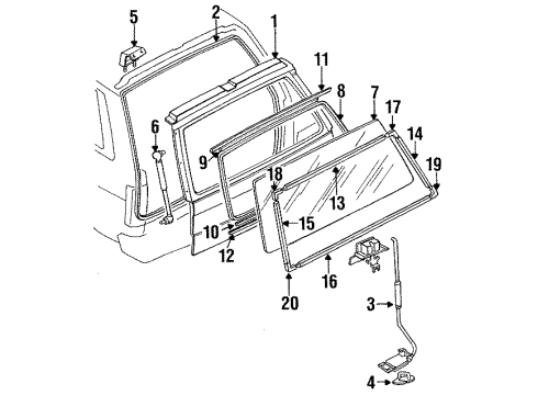 1989 Nissan Pathfinder Lift Gate & Hardware, Glass, Exterior Trim Lock Assembly Tail Gate Diagram for 90330-41G01