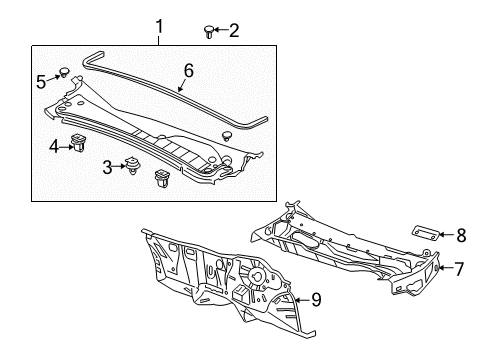 2013 Acura ZDX Cowl Dashboard Lower Cmp Diagram for 61500-SZN-A00ZZ