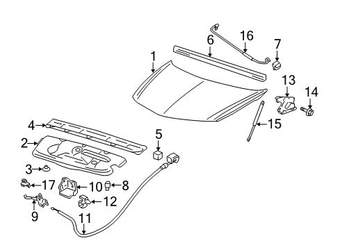 2004 Pontiac Aztek Hood & Components Weatherstrip Asm-Hood Rear Diagram for 10411526