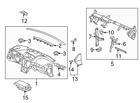 2013 Acura TL Cluster & Switches, Instrument Panel Frame Assembly, Instrument Center Diagram for 61334-TK4-305