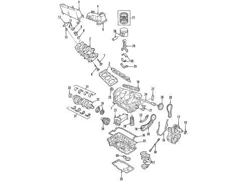 2003 Ford Explorer Engine Parts, Mounts, Cylinder Head & Valves, Camshaft & Timing, Oil Cooler, Oil Pan, Oil Pump, Balance Shafts, Crankshaft & Bearings, Pistons, Rings & Bearings Overhaul Gasket Set Diagram for 4U3Z-6079-AA