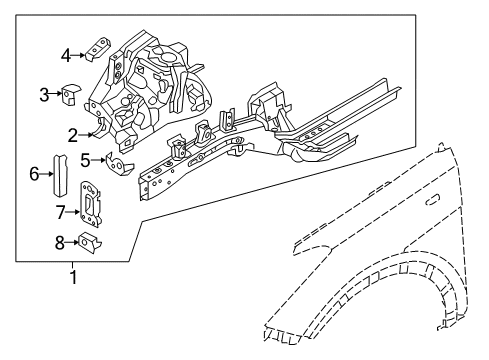 2016 Hyundai Santa Fe Sport Inner Components - Fender Member Assembly-Front Wheel Apron, LH Diagram for 64533-2W000