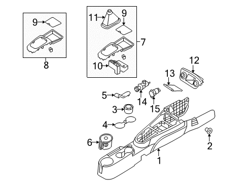 2007 Kia Rio5 Center Console Ashtray Assembly Diagram for 845501G000