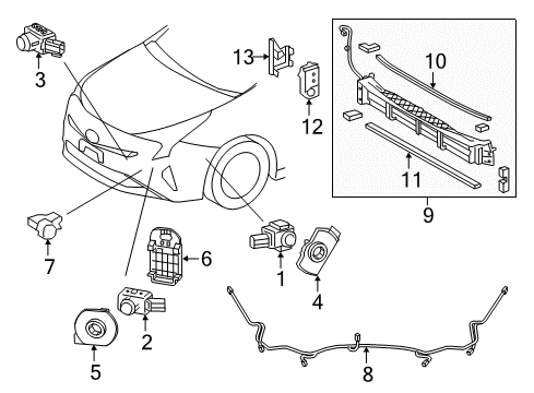 2018 Toyota Prius Prime Electrical Components - Front Bumper Park Sensor Diagram for 89341-58070-E0