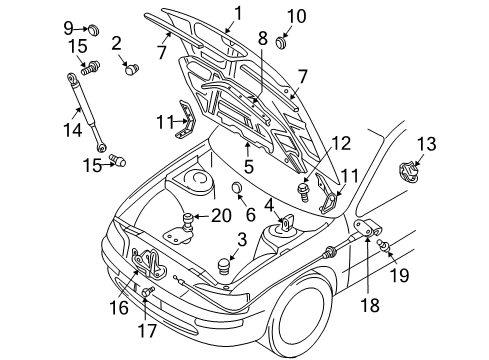 2004 Infiniti I35 Hood & Components Hood Lock Control Cable Assembly Diagram for 65621-2Y90A