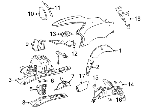 2022 Toyota GR Supra Inner Structure - Quarter Panel Inner Wheelhouse Bracket Diagram for 61715-WAA01