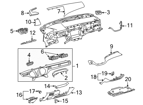 2013 Toyota Avalon Cluster & Switches, Instrument Panel Finish Molding Diagram for 55474-07051-C0