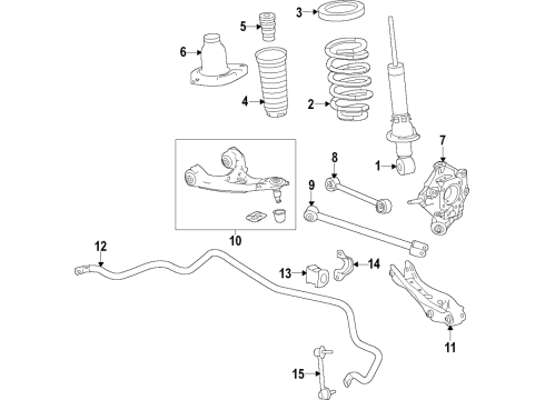 2016 Honda Pilot Rear Suspension Components, Lower Control Arm, Upper Control Arm, Stabilizer Bar Spring, Left Rear Diagram for 52446-TG8-A01