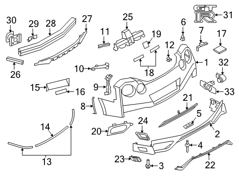 2019 Nissan GT-R Rear Bumper Retainer-Rear Bumper Side, RH Diagram for 85246-JF00A