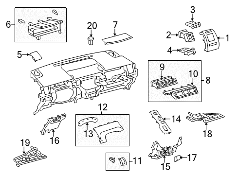 2012 Toyota Prius V Cluster & Switches, Instrument Panel Vent Panel Diagram for 55661-47100-G0