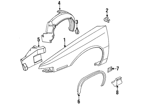 1991 Chevrolet Lumina Fender & Components, Exterior Trim Barrier Asm-Front Fender Rear Sound Diagram for 10201310