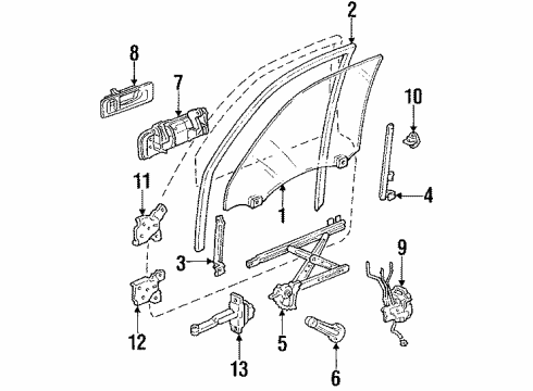 1992 Honda Accord Front Door Glass & Hardware, Lock & Hardware Rod, R. Lock Knob (Power) Diagram for 72132-SM2-003