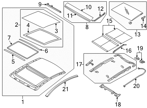 2012 Hyundai Sonata Sunroof Front Power Roof Glass Sub Assembly Diagram for 81621-3S000