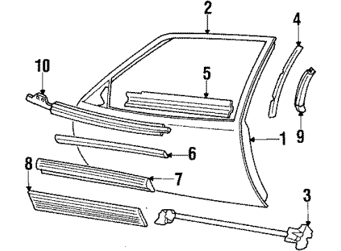 1990 Oldsmobile Cutlass Supreme Front Door & Components, Exterior Trim Molding, Front Side Door Upper Diagram for 88959359