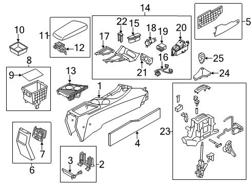 2015 Kia Optima Center Console Front Console Cup Holder Assembly Diagram for 846254CAA0VA