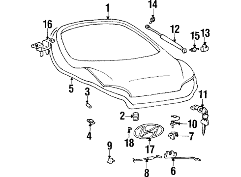 2000 Hyundai Tiburon Lift Gate & Hardware, Exterior Trim Tail Gate Latch Assembly Diagram for 81230-27510