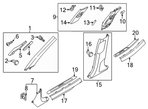 2022 Genesis G80 Interior Trim - Pillars CLIP-TRIM MTG Diagram for 85858-T6000