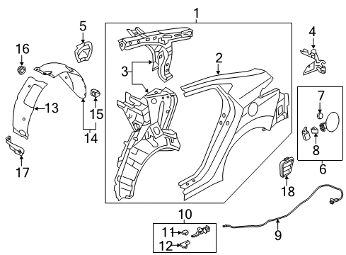 2011 Hyundai Elantra Trunk Panel Assembly-Quarter Outer, RH Diagram for 71504-3XC00