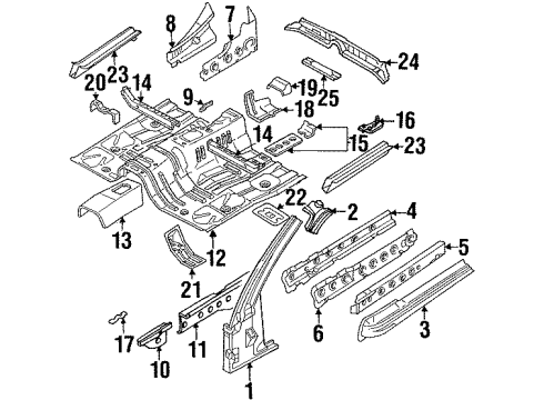 1995 Nissan 300ZX Hinge Pillar, Rocker, Floor & Rails Floor-Front Diagram for 74312-30P00