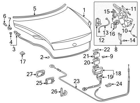 2003 Lexus SC430 Convertible Top Cable Sub-Assy, Luggage Door Lock Control Diagram for 64607-24050