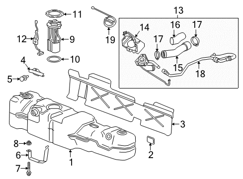 2017 GMC Savana 2500 Fuel System Components Filler Hose Sleeve Diagram for 20955371