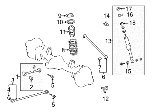 1998 Toyota Land Cruiser Rear Suspension Components, Lower Control Arm, Upper Control Arm, Stabilizer Bar Shock Upper Bracket Diagram for 48516-60031