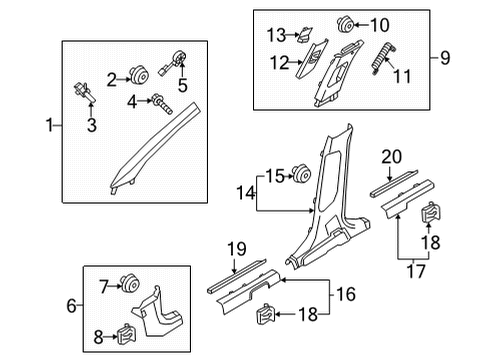 2022 Kia Sorento Interior Trim - Pillars Trim Assembly-Fr Pillar Diagram for 85820P2020GYT