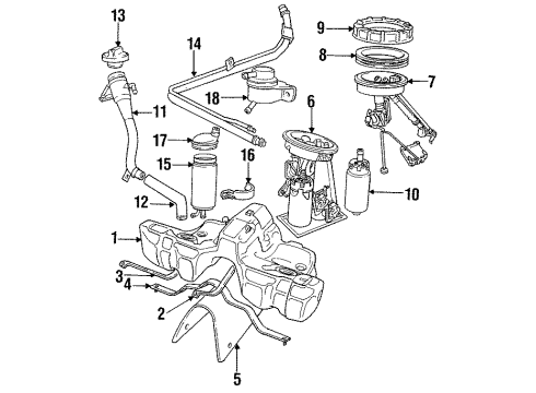 1992 BMW 850i Fuel System Components Plastic Fuel Tank Diagram for 16111180435
