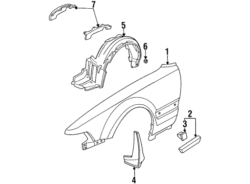 1993 Acura Vigor Fender & Components Fender, Left Front (Inner) Diagram for 74151-SL5-A00