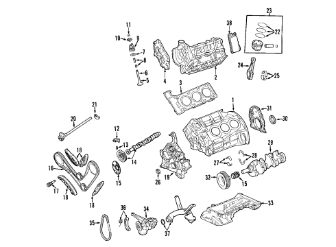 2008 Jeep Grand Cherokee Engine Parts, Cylinder Head & Valves, Camshaft & Timing, Oil Pan, Oil Pump, Balance Shafts, Crankshaft & Bearings, Pistons, Rings & Bearings Bolt Diagram for 6104682AA