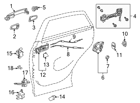 2012 Lexus RX450h Rear Door Door Outside Handle Assembly, Right Diagram for 69210-0E050-B0
