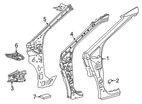 2016 Toyota Mirai Hinge Pillar Reinforce Plate Diagram for 61103-62010