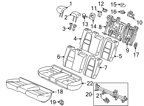 2011 Honda Insight Rear Seat Components Striker, R. RR. Seat Diagram for 82280-TM8-A01