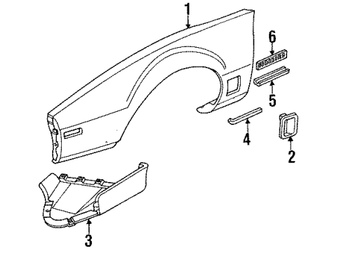 1985 Pontiac Firebird Fender & Components Molding, Front Fender Side. Diagram for 20509364