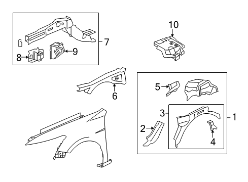 2012 Honda Accord Structural Components & Rails Member, L. FR. Wheelhouse (Upper) Diagram for 60710-TE0-A00ZZ