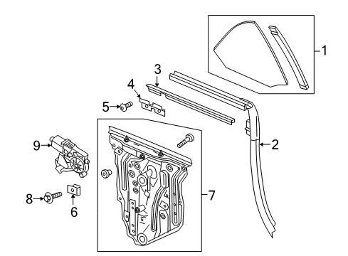 2020 Chevrolet Camaro Quarter Panel - Glass & Hardware Quarter Window Regulator Assembly Diagram for 84476777