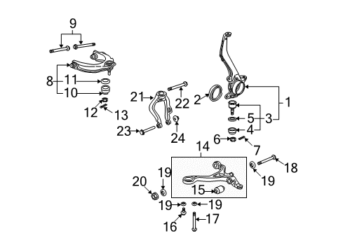 2014 Acura TL Front Suspension Components, Lower Control Arm, Upper Control Arm, Stabilizer Bar Arm, Left Front (Lower) Diagram for 51360-TK4-A01