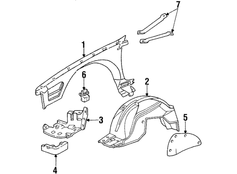 1994 Chevrolet Impala Inner Components - Fender Shield-Front Wheelhouse Panel Splash Diagram for 14090117