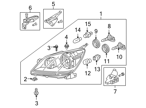 2009 Honda Odyssey Bulbs Headlight Assembly, Passenger Side Diagram for 33100-SHJ-A51