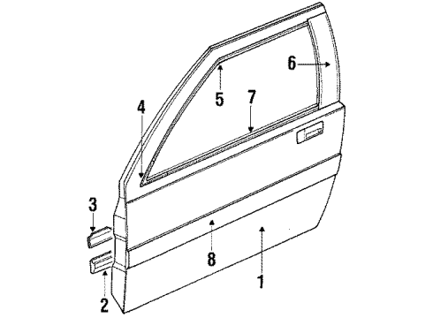 1988 Acura Integra Front Door Molding Assembly, Right Front Door Sash Diagram for 75865-SE7-003